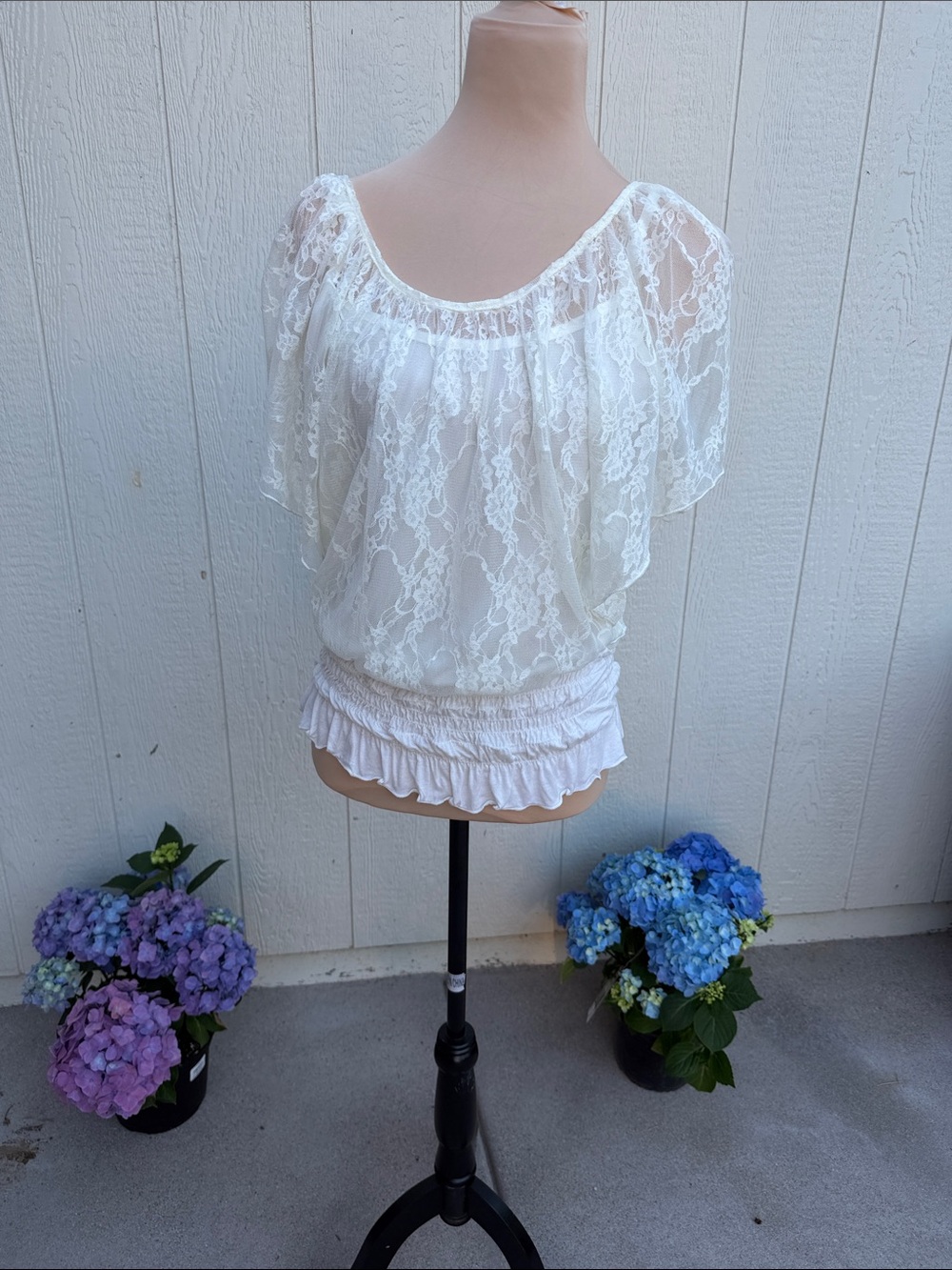 White Lace Off-Shoulder Peasant Top